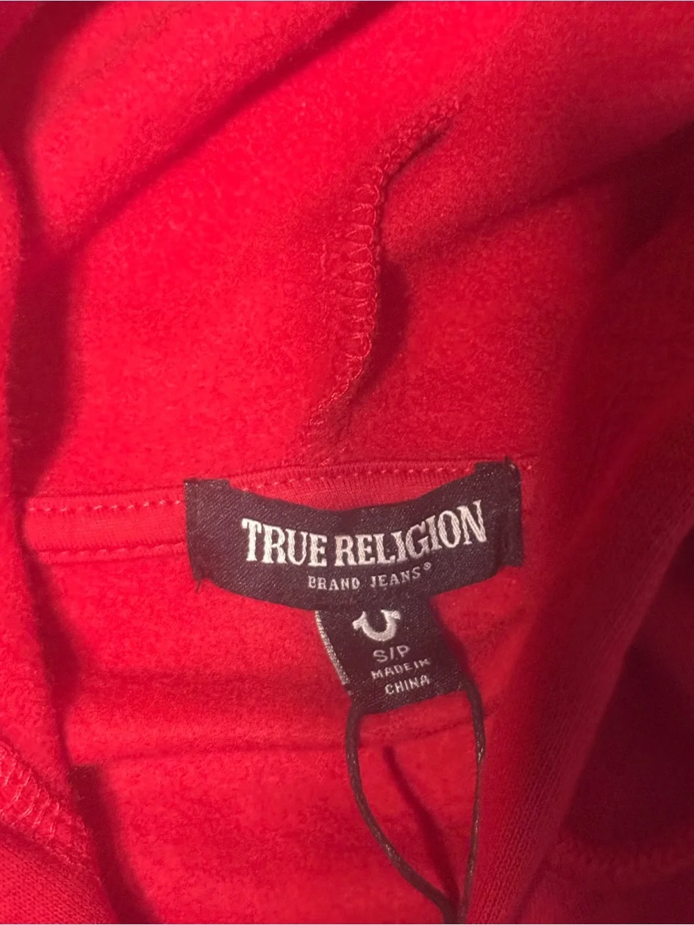 True Religion Mens S Red Full Zip Hooded Fleece Hoodie Logo Graphic Pockets